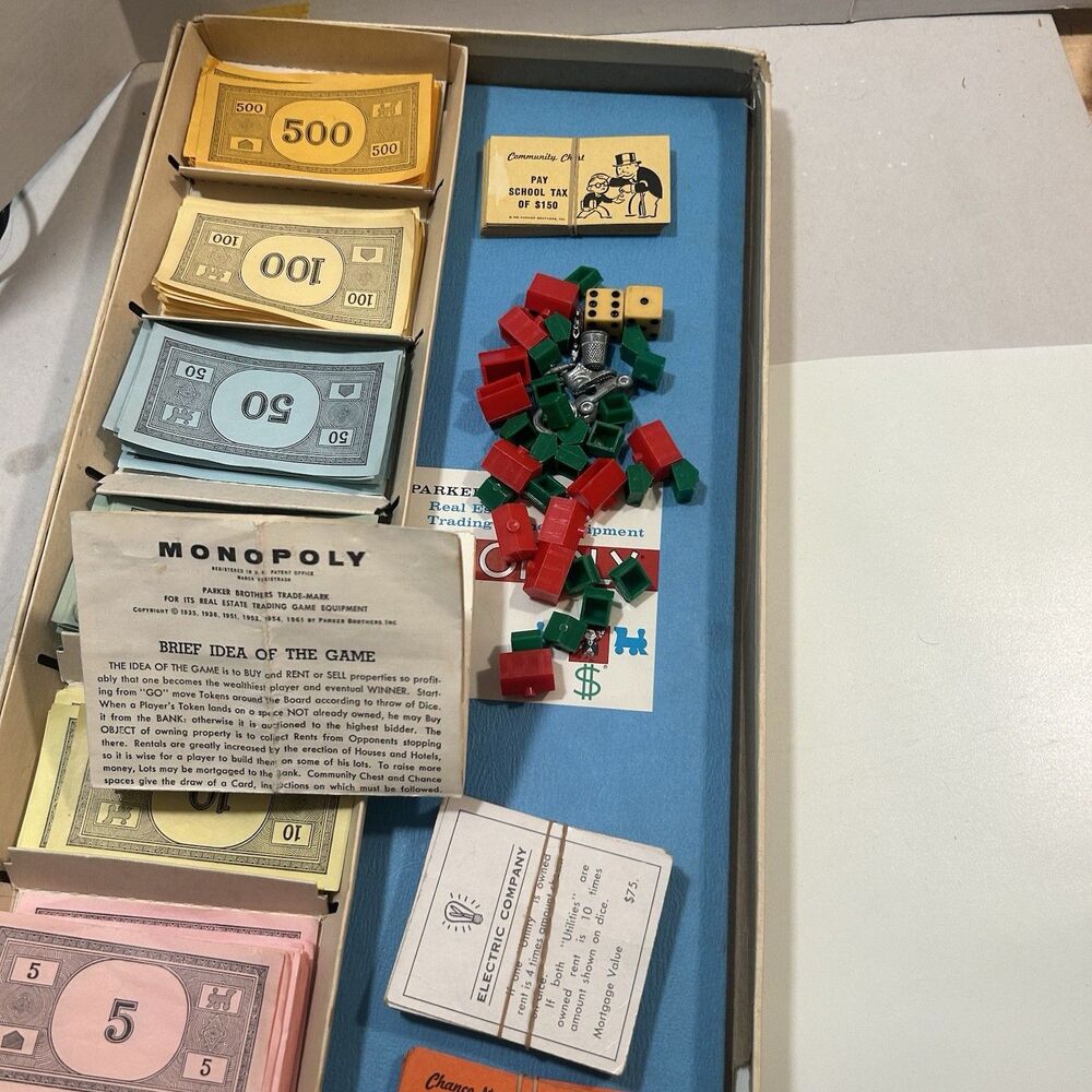 Vintage 1961 MONOPOLY Board Game Parker Brothers with Metal Tokens - Picture 5 of 15